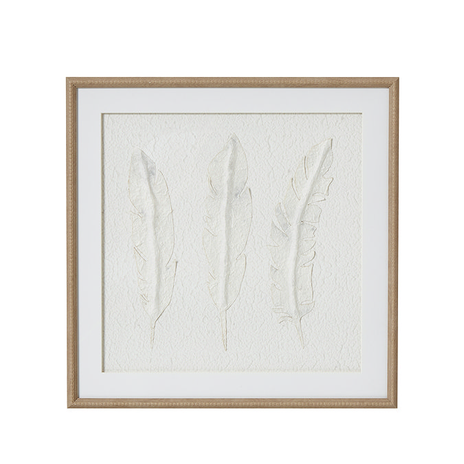 Solli White Feathers art mounted in beaded frame