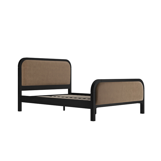 cut out image of brown and black curved slatted bed