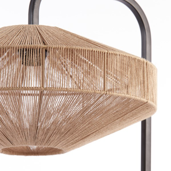 close up image of woven jute head of floor lamp