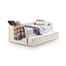 image cut out on white background of ivory panelled day bed, with drawer underneath for storage