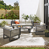 image of modern grey aluminium sofa lounge set with slatted design and cream cushions