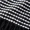 close up of black and white stab stitch throw pattern