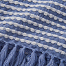close up of blue and white stab stitch throw pattern