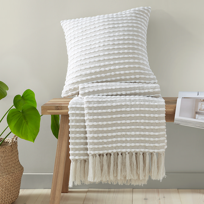Stab Stitch Throw Natural Cushion