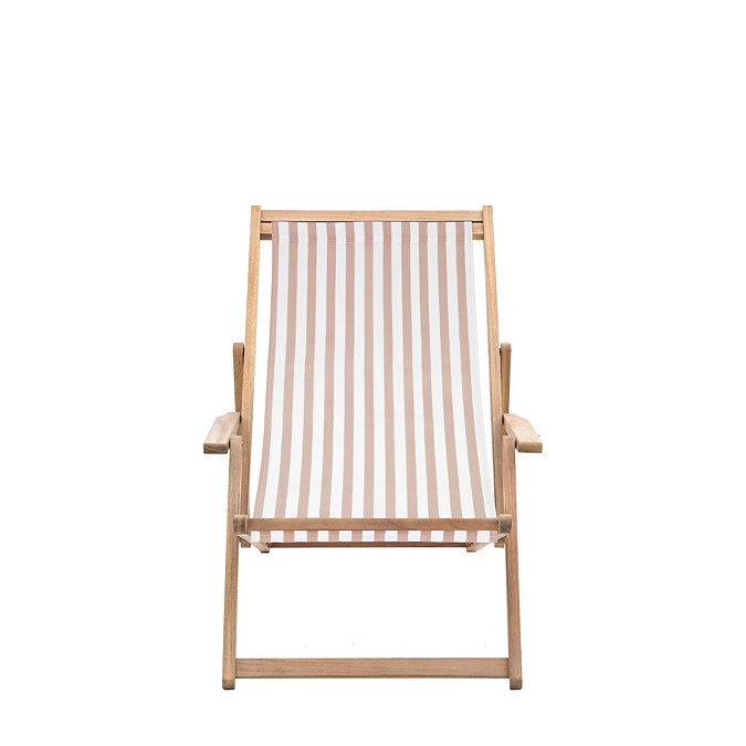 front on image cut out on white background of clay pink and white striped sun lounger