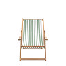 image cut out on white background of green and white stripe acacia wood deck chair