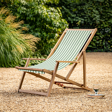 close up image on acacia wood deck chair frame