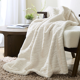 Super Soft Embossed Faux Fur Throw - Cream main image