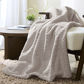 Super Soft Embossed Faux Fur Throw - Tan main image