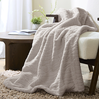 Super Soft Embossed Faux Fur Throw - Tan main image
