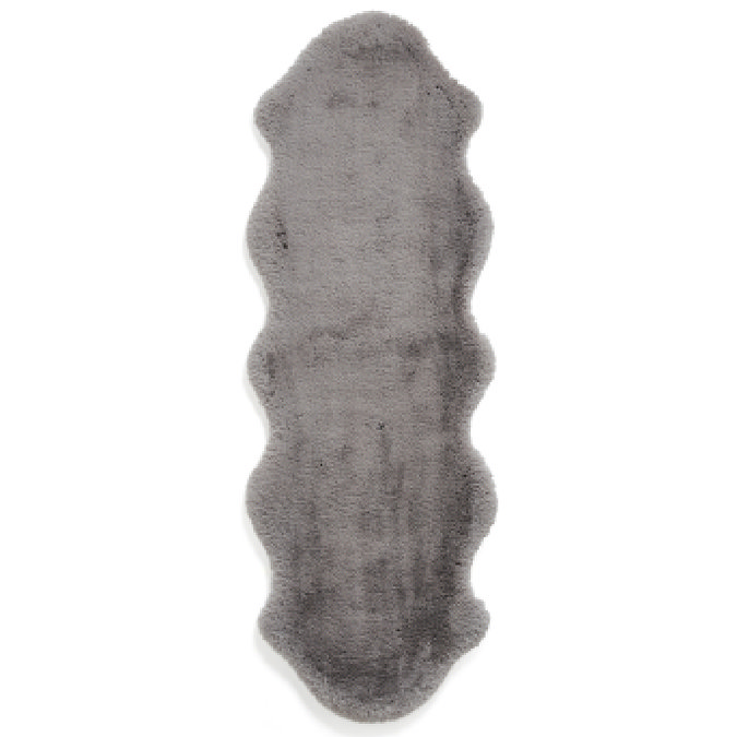 image cut out on white background of grey sheepskin rug with wavy edges