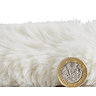 side-on image of faux sheepskin rug with pound coin stood up next to it to show rug as double the height of coin