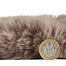 side-on image of faux sheepskin rug with pound coin stood up next to it to show rug as double the height of coin