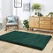 angled image of emerald green soft rug on light wooden flooring