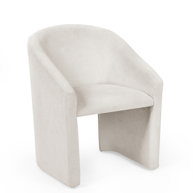 image cut out on white background of tub shaped accent chair in cream upholstered fabric