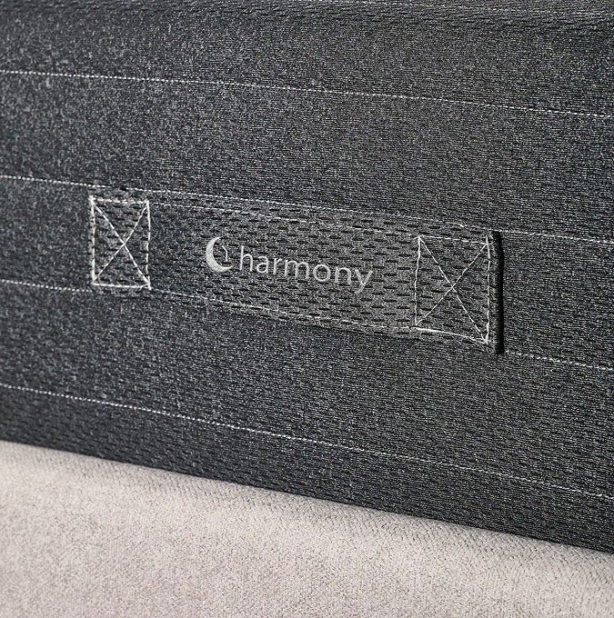 image of side of mattress handle stitched with the word 'harmony'
