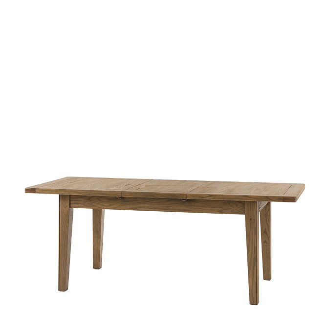 image cut out on white background of rectangular dark oak wooden table