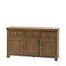 image cut out on white background of dark oak sideboard with 3 drawers and 3 doors