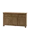 image cut out on white background of dark oak sideboard with 3 drawers and 3 doors