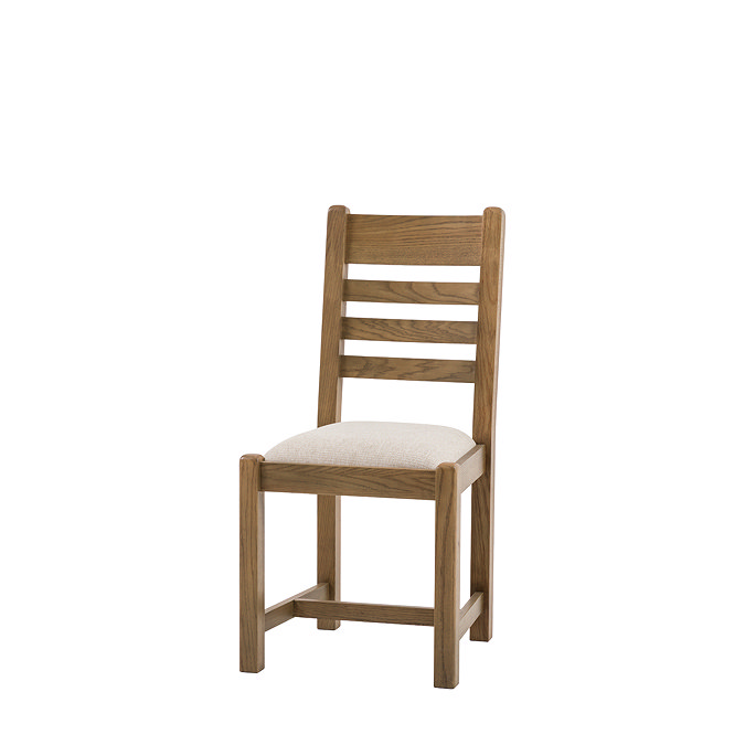 image cut out on white background of dark oak chair with slatted back