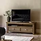 image of dark oak tv unit with two drawers and a shelf