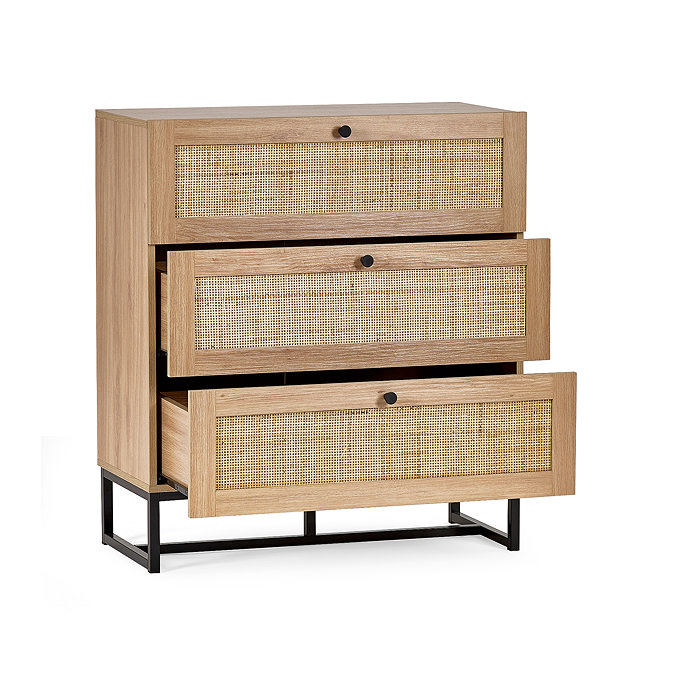 Taunton 3 Drawer Rattan Chest Open Drawers