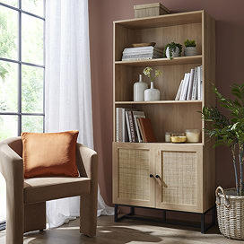 Taunton Wooden and Rattan Bookcase - Oak main image