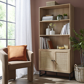 Taunton Wooden and Rattan Bookcase - Oak main image
