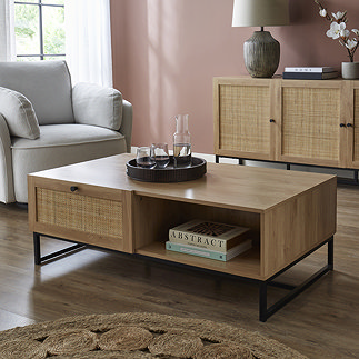 Taunton Wooden and Rattan Coffee Table - Oak main image