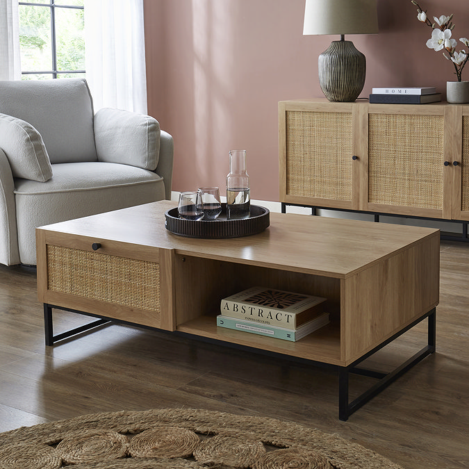 Taunton Wooden and Rattan Coffee Table - Oak main image