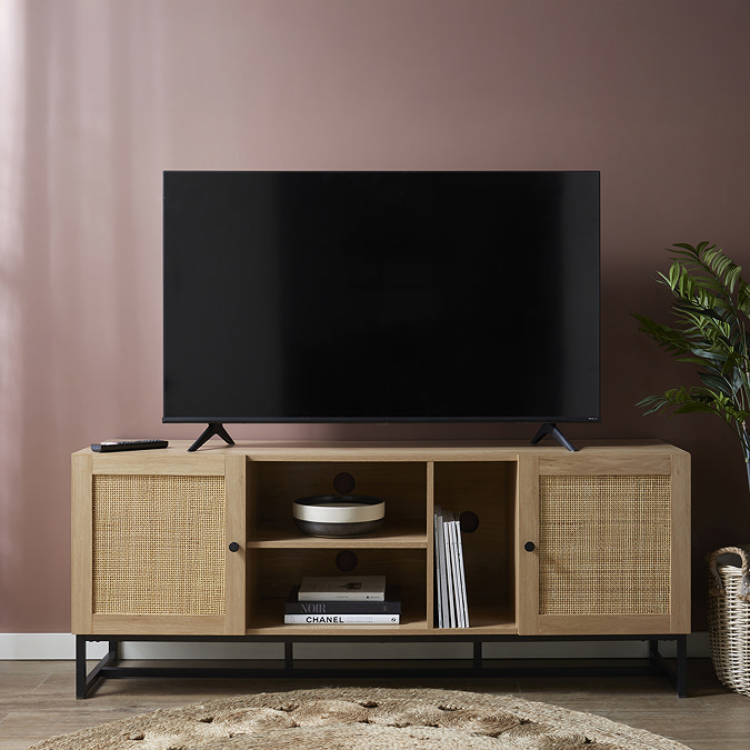 Taunton Wooden and Rattan TV Unit - Oak main image