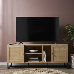 Taunton Wooden and Rattan TV Unit - Oak main image