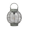 image cut out on white background of slate grey round rattan lantern with handle