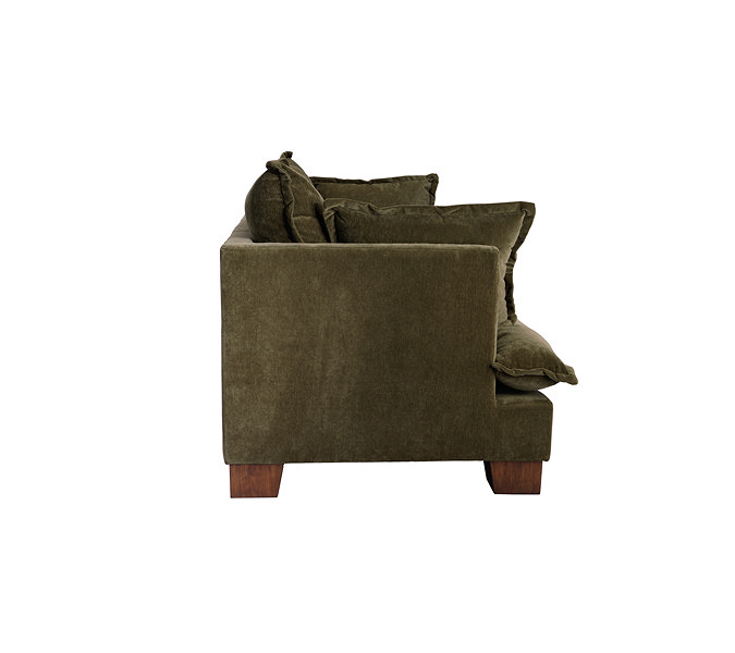 side on cut out image of olive green 3 seat sofa