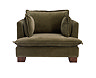 front on cut out image of olive green chenille armchair with plush cushions