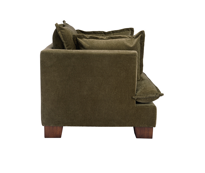 side on cut out image of olive green chenille armchair