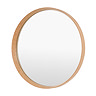 image cut out on white background of round mirror with smooth oak edges