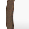 close up image of walnut coloured rounded wood frame of wall mirror