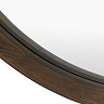 close up image of walnut coloured frame of round wall mirror