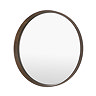 image cut out on white background of round wall mirror with walnut frame