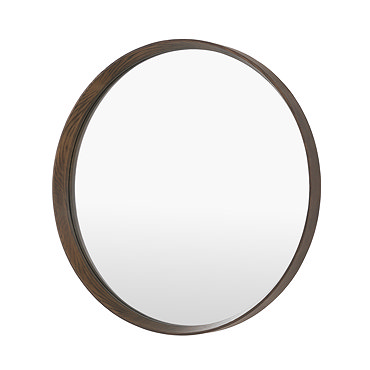 close up image of walnut coloured rounded wood frame of wall mirror