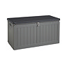 image cut out on white background of rectangular grey garden storage box