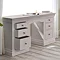image of light grey dressing table with six drawers, the three on the left open to demonstrate storage space