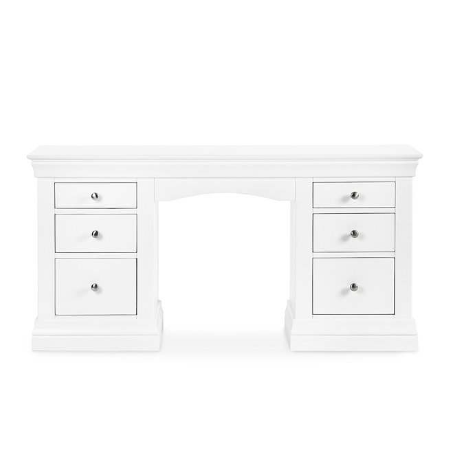 image of white pine dressing table with three drawers on each side, cut out on white background
