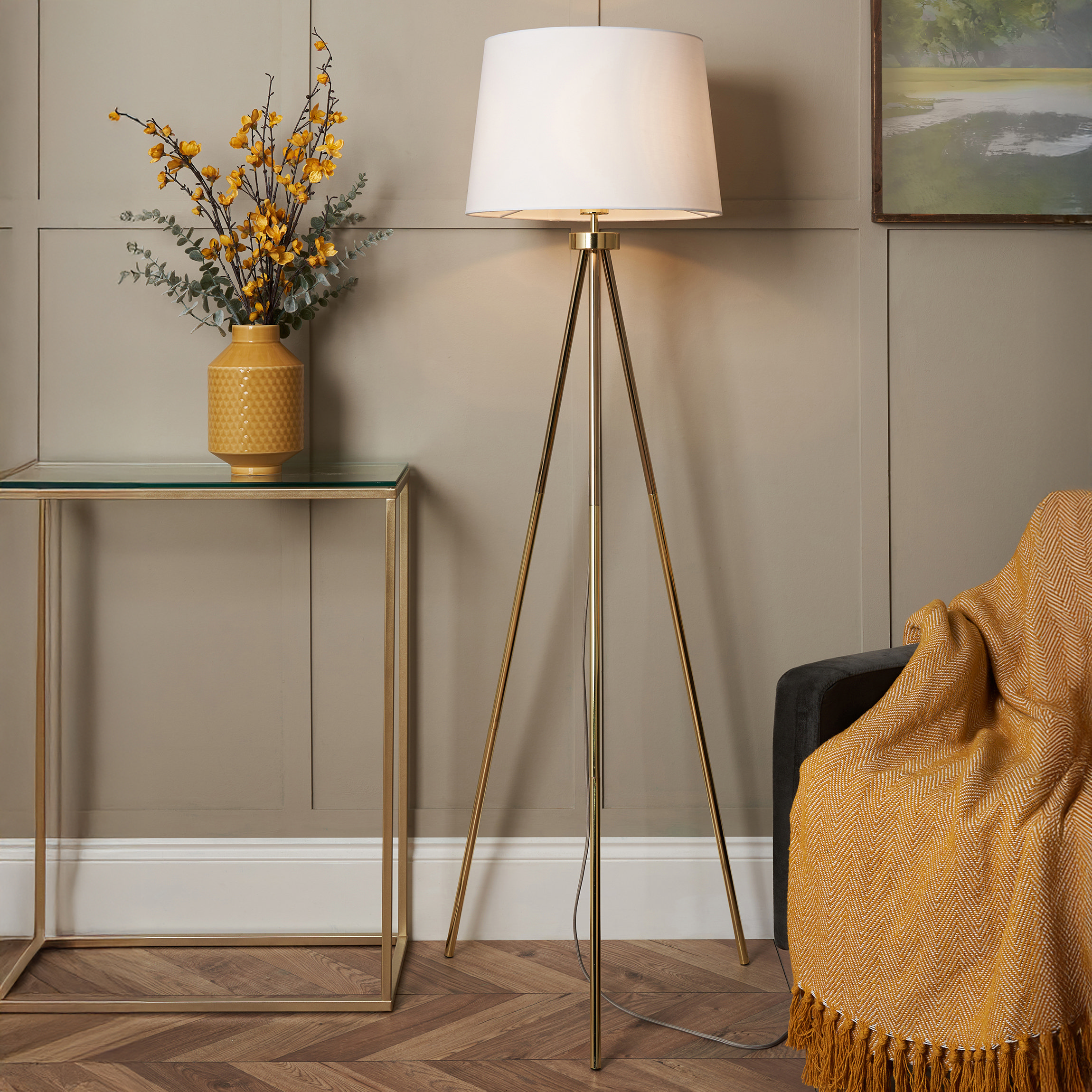 Tristan Brass Tripod Floor Lamp