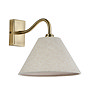 cut out image of conical fabric shade and antique brass curved arm
