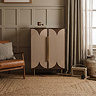 wide image of tall sideboard with rope detail and gold handles and legs