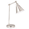 image cut out on white background of nickel coloured table lamp with conical shade