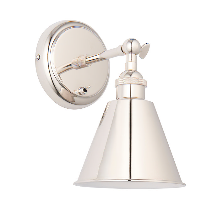 image cut out on white background of nickel coloured conical wall light