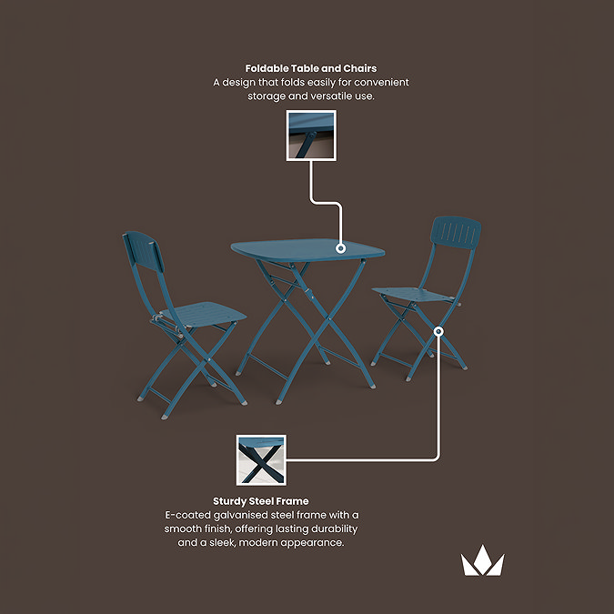 material specification of galvanised steel bistro set in caribbean blue